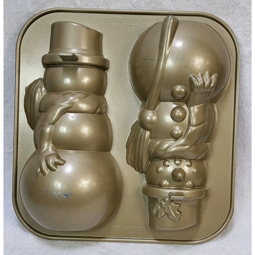 Nordic Ware Snowman Cake Mold Pan Christmas 3D 10 Cup Williams Sonoma USA Made - Picture 12 of 12